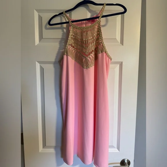 slim fit dress slacks Lilly Pulitzer Hot Pink Mock Neck Gold Embroidery Shift Dress- Size 0 – The  Saved Collection